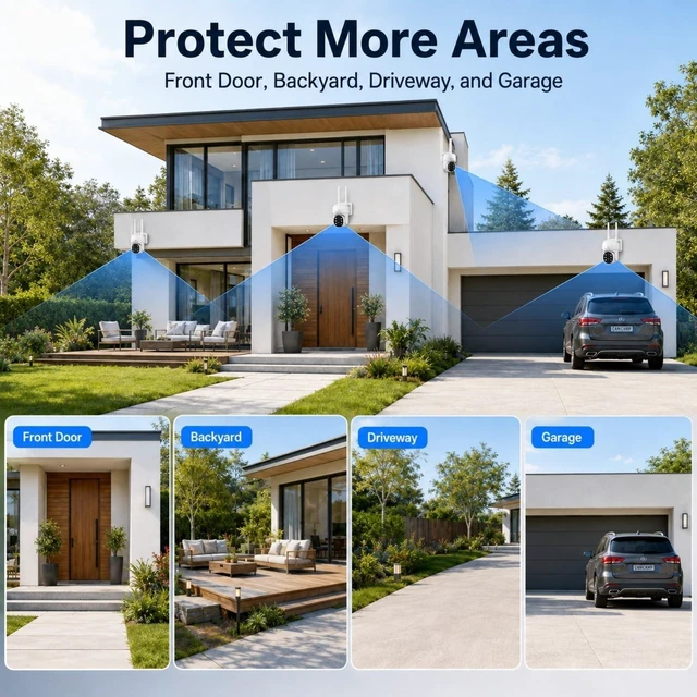 Alt view image 5 of 5 - Camcamp Wireless Security Camera System with Monitor, 4 PTZ Outdoor Cameras