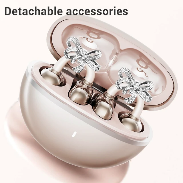 Alt view image 2 of 5 - VBESTLIFE Wireless Earbuds, Clamp On Open Ear Headphones with Detachable Rhinestone Bowknot, 4H Playtime, Bluetooth 6.0, for Women Valentine's Day