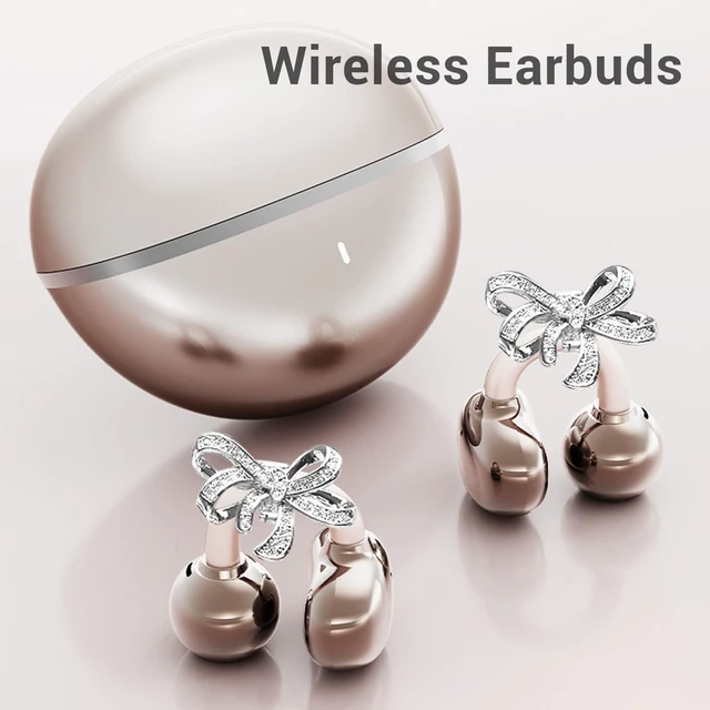 Alt view image 4 of 5 - VBESTLIFE Wireless Earbuds, Clamp On Open Ear Headphones with Detachable Rhinestone Bowknot, 4H Playtime, Bluetooth 6.0, for Women Valentine's Day