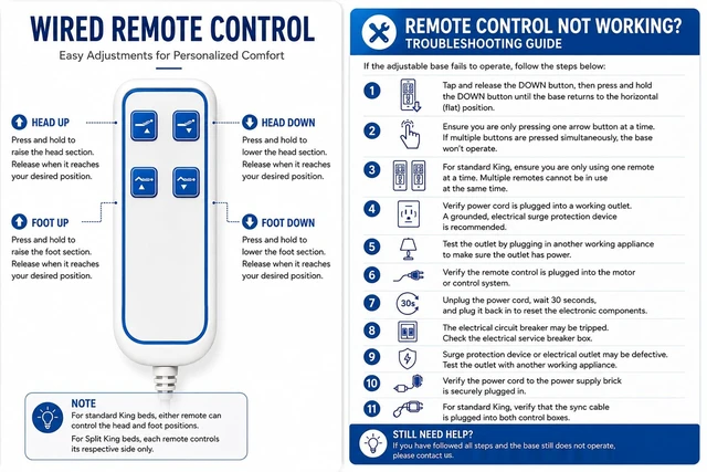 Alt view image 2 of 5 - HB12018-00 Replacement Wired Remote Control for Sleep Number 360 Flexfit Adjustable Base, Corded Head and Foot Hand Controller, Not for Flexfit Smart Base