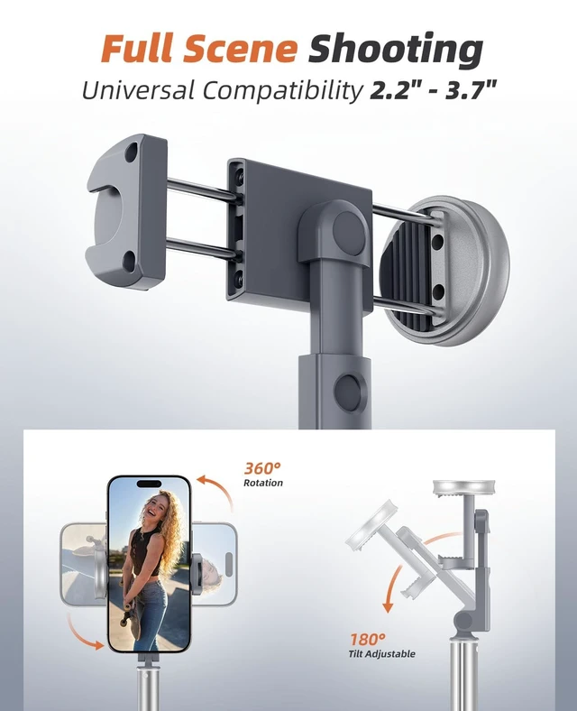 Alt view image 5 of 5 - Tripod for iPhone, Selfie Stick with Remote, Stable & Durable Phone Tripod