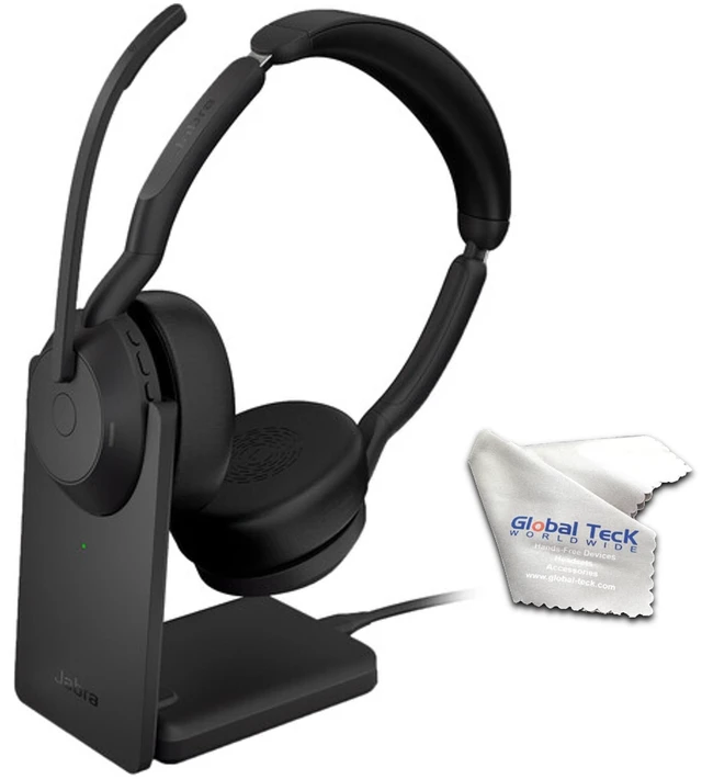 Main image of Jabra Evolve2 55 UC Stereo Bluetooth Noise Cancelling Headset(Link380a) with Charging Stand - Compatible with Mac PC,smartphones & tablets - with GTW Microfiber Cloth and Global Teck Gold Support Plan