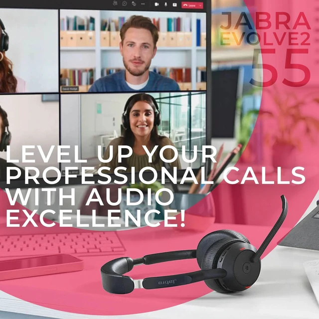 Alt view image 2 of 5 - Jabra Evolve2 55 UC Stereo Bluetooth Noise Cancelling Headset(Link380a) with Charging Stand - Compatible with Mac PC,smartphones & tablets - with GTW Microfiber Cloth and Global Teck Gold Support Plan