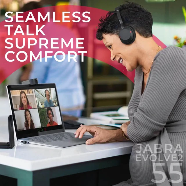 Alt view image 3 of 5 - Jabra Evolve2 55 UC Stereo Bluetooth Noise Cancelling Headset(Link380a) with Charging Stand - Compatible with Mac PC,smartphones & tablets - with GTW Microfiber Cloth and Global Teck Gold Support Plan
