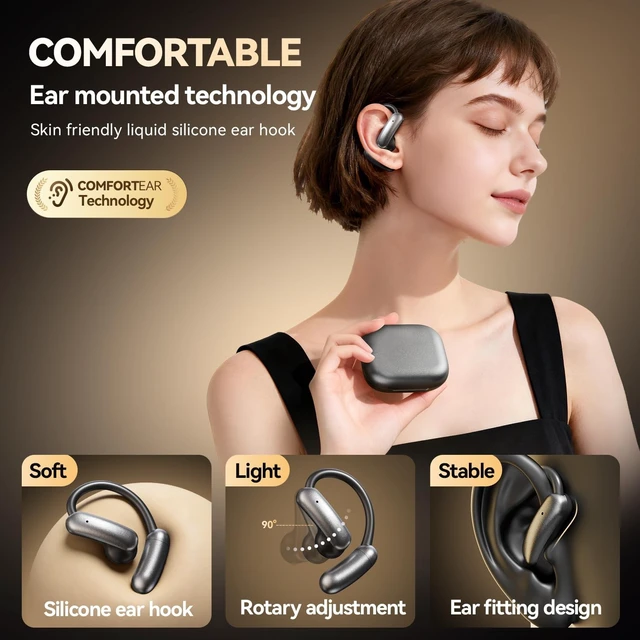 Alt view image 4 of 5 - xzqioue Open Ear Headphones with Replaceable Magnetic Battery, Wireless 6.0 Air Conduction Earbuds with LED Power Display, Directional Sound, Deep Bass Sports Bluetooth Earphones