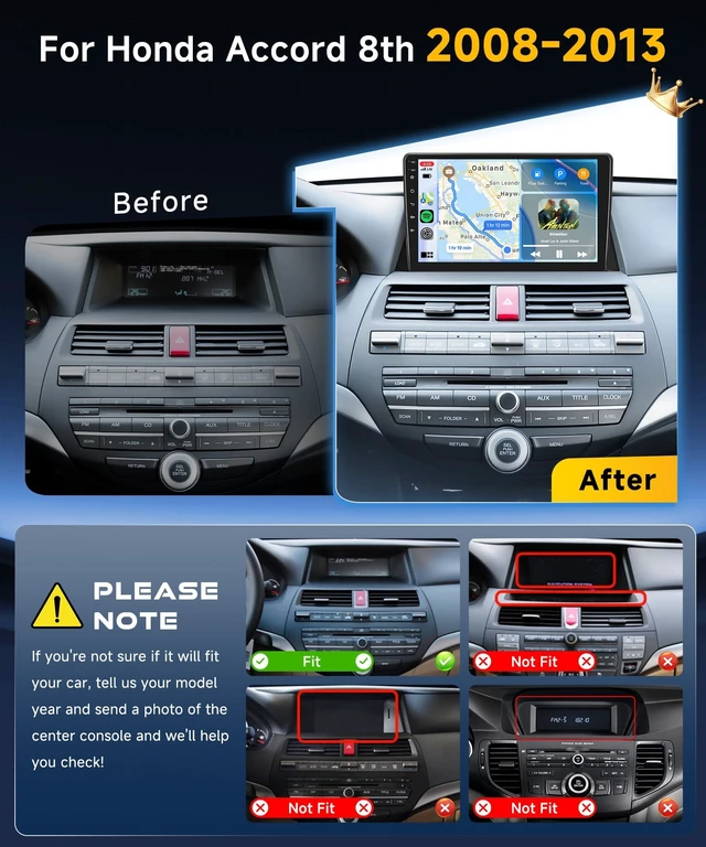 Alt view image 2 of 5 - 4G 64G Car Stereo for Honda Accord 8th 2008-2012 Radio Wireless Carplay