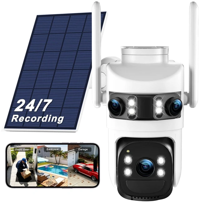 Main image of 6MP Triple Lens Solar Security Cameras Wireless Outdoor, AOV 24/7 Recording