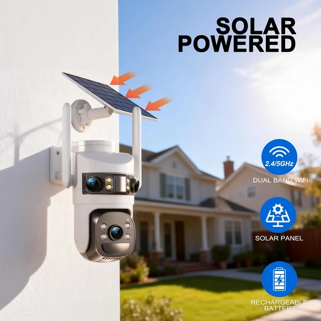 Alt view image 2 of 5 - 6MP Triple Lens Solar Security Cameras Wireless Outdoor, AOV 24/7 Recording