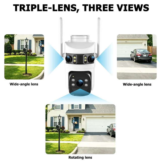 Alt view image 4 of 5 - 6MP Triple Lens Solar Security Cameras Wireless Outdoor, AOV 24/7 Recording
