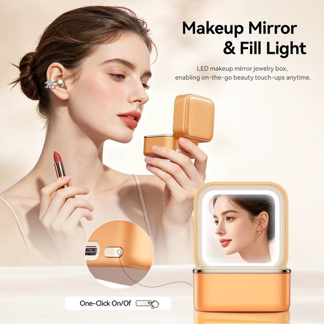 Alt view image 4 of 5 - WUYUEGE Clip On Earbuds with Detachable Butterfly Earrings & LED Makeup Mirror Case, Wireless Earbuds Bluetooth 6.0, Air Conduction Headphones, Lightweight for Travel Work Daily Use,Great Gift