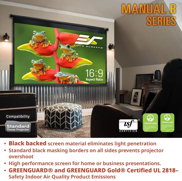 Alt view image 2 of 5 - Elite Screens Manual Pull Down Projector Screen 120-INCH Home Movie Cinema Gaming Office Presentation, ISF Certified, Auto-Lock Mechanism, 4K / 8K 3D Ultra HDR HD Ready, M120H