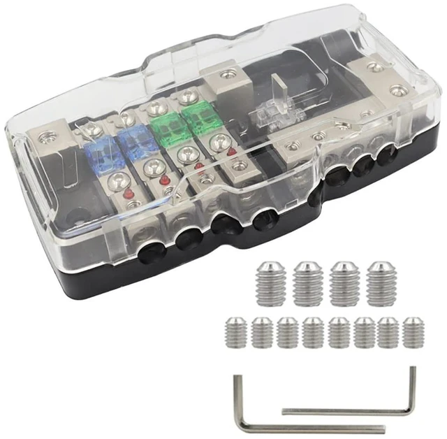 Main image of RAGBUSCLE 0/4GA Input 4-Way Camper Car Audio Distribution Fuse Block with Ground, 30A 60A 80A Fuse for Cars, SUVs, buses, RVs, yachts, ships, Multi-Functional Mini ANL Fuse Box Distribution Block