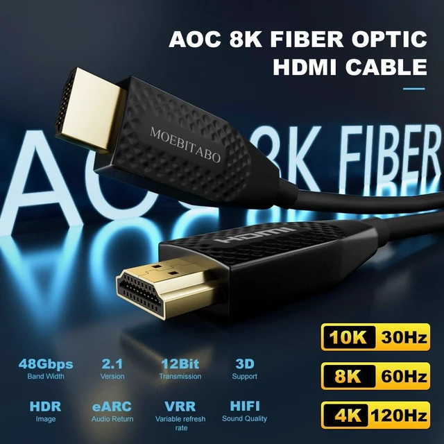 Alt view image 4 of 5 - 10k 8K Fiber Optic in-wall CL3 Rated HDMI Cable Long 30FT 48Gbps Certified High speed HDMI 2.1 Cord 8K@60Hz 4K@120Hz 10K@30Hz,HDCP 2.2/2.3 eARC HDR10 Dolby Compatible with PC TV Monitor Laptop PS4/PS5