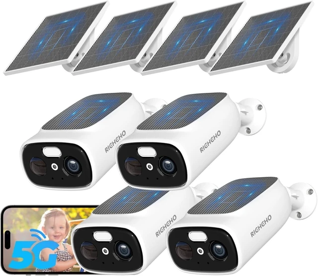Main image of RICHCHO 4pc 2.4/5GHz Solar Security Cameras Wireless Outdoor, Dual Panels