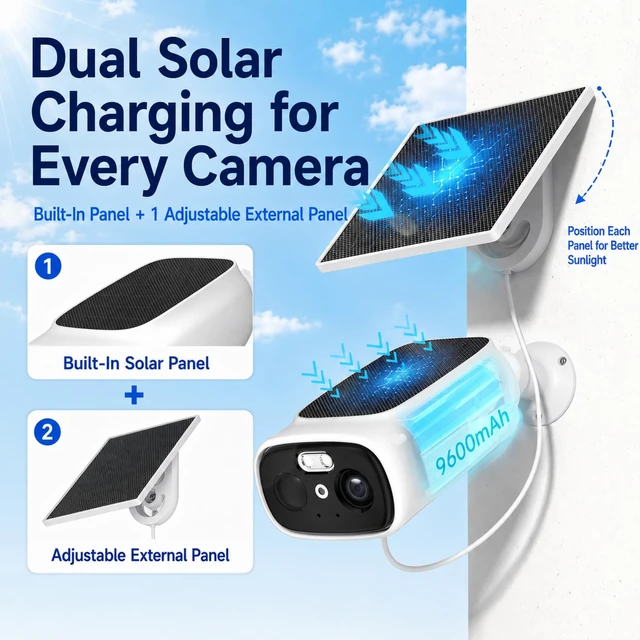 Alt view image 2 of 5 - RICHCHO 4pc 2.4/5GHz Solar Security Cameras Wireless Outdoor, Dual Panels