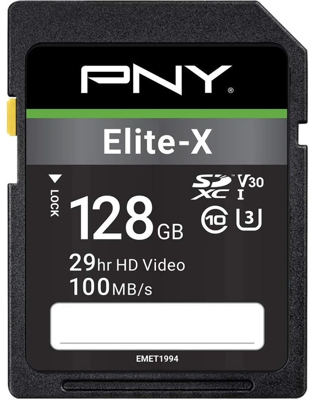 Main image of PNY 128GB Elite-X C10 U3 V30 SDXC Flash Memory Card, UHS-I, 4K UHD