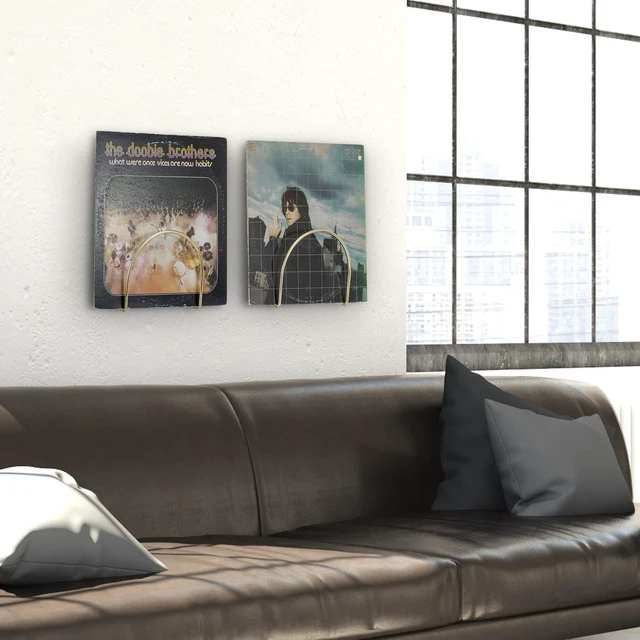 Alt view image 3 of 5 - MyGift Modern Wall Mounted Metal Wire Vinyl LP Record Storage Holder with Matte Black Finish, Album Sleeve Display Rack, Set of 2 (Brass)