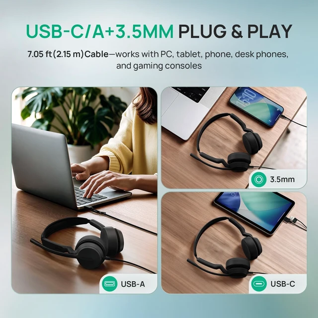 Alt view image 3 of 5 - Yealink UH42 SE Wired Headset with Mic, 3.5MM & USB-A/C, in-Line Controls