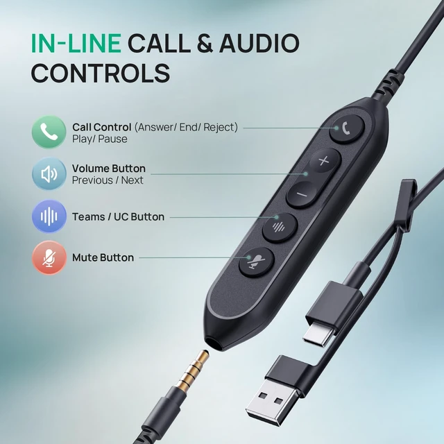 Alt view image 5 of 5 - Yealink UH42 SE Wired Headset with Mic, 3.5MM & USB-A/C, in-Line Controls