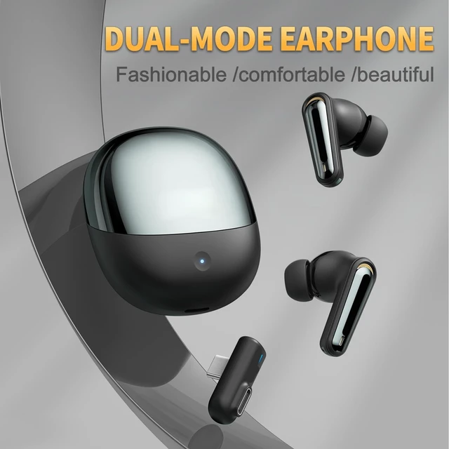 Alt view image 2 of 5 - Wisoqu Wireless Gaming Earbuds with ENC Mic, 2.4G Wireless/Bluetooth 5.4 Dual Mode Headphone, Low Latency, 3D Sound, for Phone, Laptop, Steam Deck, VR, PC (Black)