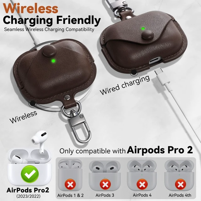 Alt view image 4 of 5 - TNSNK for Airpods Pro 2 Case Leather, AirPods Pro Case with Keychain & Cleaner Kit for Apple Airpods Pro 2nd/1st Generation (2023/2022), Full Protective Leather Case Cove