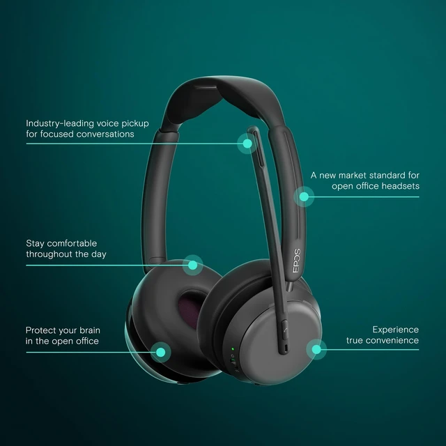 Alt view image 2 of 5 - EPOS Impact 1060 ANC Professional Bluetooth Headset for PC - Double-Sided, Premium Noise-Canceling Mic, AI, Intuitive Controls, Super Wideband Audio, Ideal for Focused Work in Noisy Office