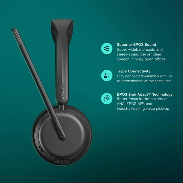 Alt view image 3 of 5 - EPOS Impact 1060 ANC Professional Bluetooth Headset for PC - Double-Sided, Premium Noise-Canceling Mic, AI, Intuitive Controls, Super Wideband Audio, Ideal for Focused Work in Noisy Office