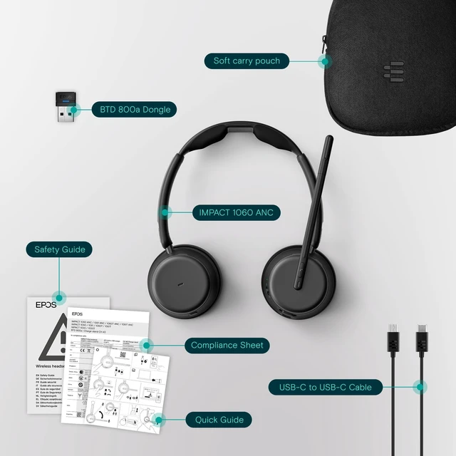 Alt view image 5 of 5 - EPOS Impact 1060 ANC Professional Bluetooth Headset for PC - Double-Sided, Premium Noise-Canceling Mic, AI, Intuitive Controls, Super Wideband Audio, Ideal for Focused Work in Noisy Office