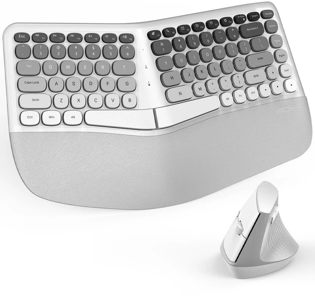 Main image of MOFII Wireless Ergonomic Keyboard & Mouse Combo Split Curved Keyboard with Wrist Rest (All-Day Comfort) + Wireless Vertical Ergonomic Optical Mouse, Compatible with PC/Laptop/Desktop