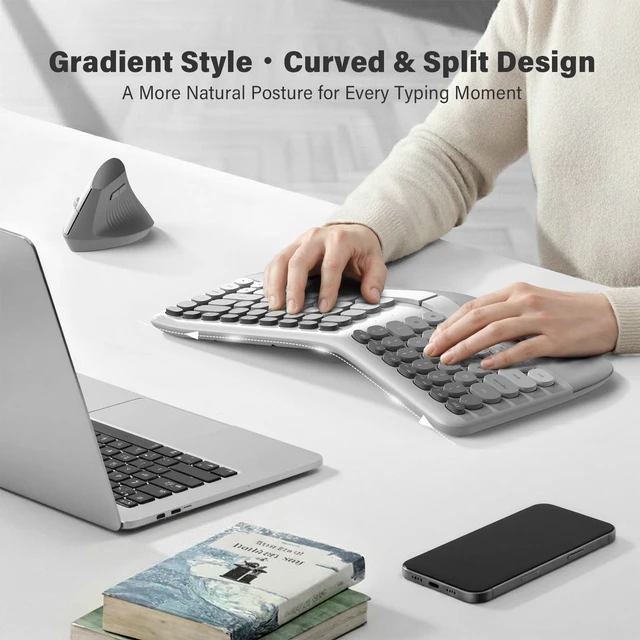 Alt view image 3 of 5 - MOFII Wireless Ergonomic Keyboard & Mouse Combo Split Curved Keyboard with Wrist Rest (All-Day Comfort) + Wireless Vertical Ergonomic Optical Mouse, Compatible with PC/Laptop/Desktop