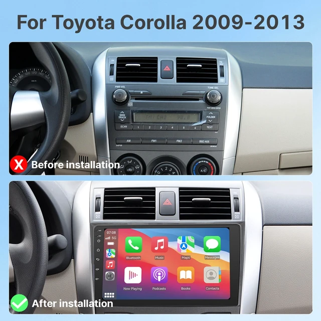 Alt view image 2 of 5 - Car Stereo for Toyota Corolla 2009-2013, 9" Touch Screen MP5 Player with Apple CarPlay, Android Auto, Bluetooth, and Backup Camera