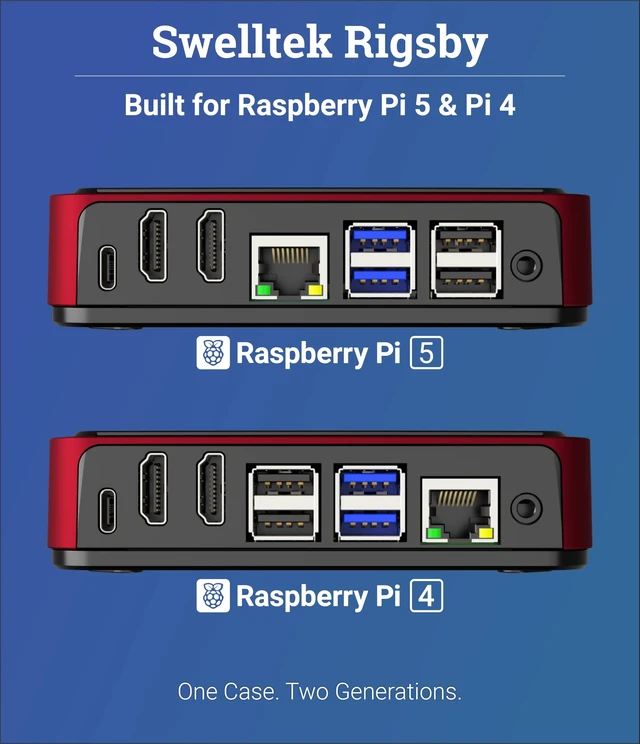 Alt view image 2 of 5 - Swelltek Rigsby Smart Case for Raspberry Pi 5 & Pi 4 Premium Die-Cast Aluminum, Intelligent Power Control, Passive & Active Cooling (Red, Case + Power Supply)