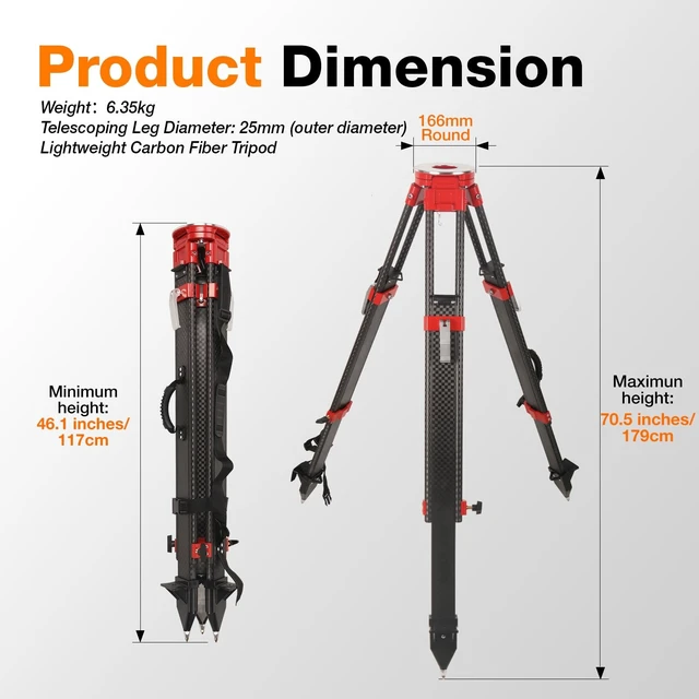 Alt view image 2 of 5 - MOETER Carbon Fiber Survey Tripod, 5/8 in 11 Thread, 179 cm Heavy Duty