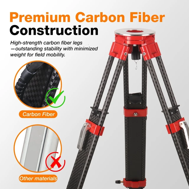 Alt view image 3 of 5 - MOETER Carbon Fiber Survey Tripod, 5/8 in 11 Thread, 179 cm Heavy Duty