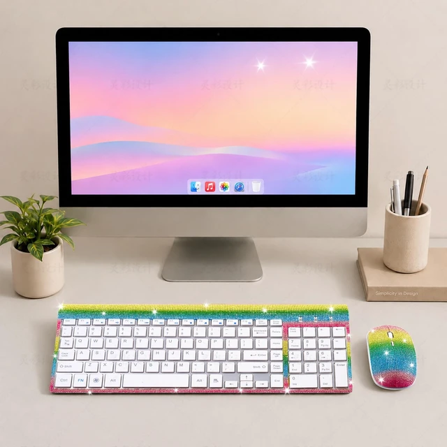 Alt view image 3 of 5 - Dazzling Luxury Cute Keyboard and Mouse Wireless, Sparkly Bling Rhinestone Wireless Mouse and Keyboard Gift SetRainbow