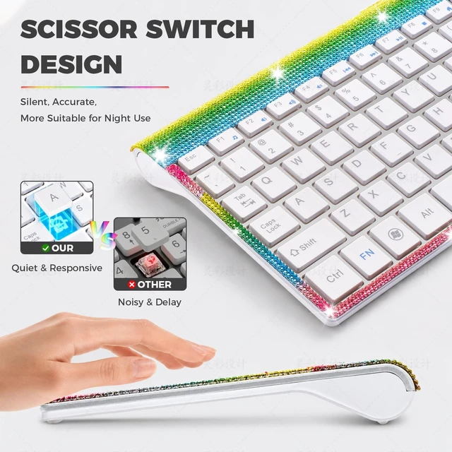 Alt view image 4 of 5 - Dazzling Luxury Cute Keyboard and Mouse Wireless, Sparkly Bling Rhinestone Wireless Mouse and Keyboard Gift SetRainbow