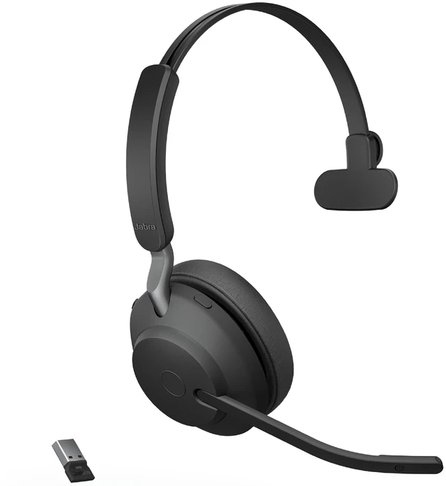 Main image of Jabra Evolve2 65 MS Wireless Headset with Link380a, Mono, Black Wireless Bluetooth Headset for Calls and Music, 37 Hours of Battery Life, Passive Noise Cancelling Headphones