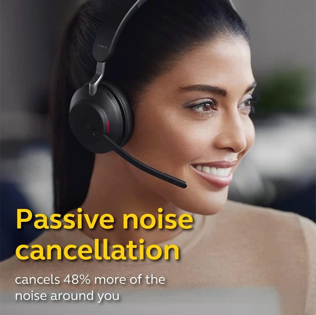 Alt view image 2 of 5 - Jabra Evolve2 65 MS Wireless Headset with Link380a, Mono, Black Wireless Bluetooth Headset for Calls and Music, 37 Hours of Battery Life, Passive Noise Cancelling Headphones
