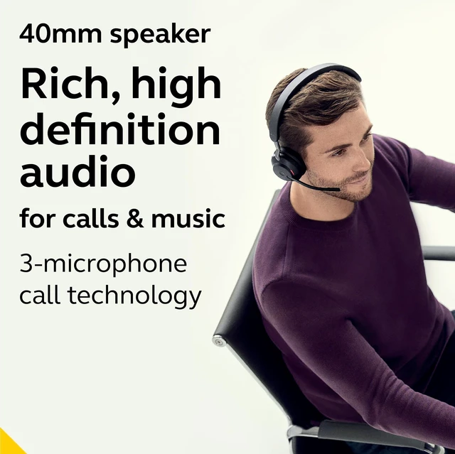 Alt view image 3 of 5 - Jabra Evolve2 65 MS Wireless Headset with Link380a, Mono, Black Wireless Bluetooth Headset for Calls and Music, 37 Hours of Battery Life, Passive Noise Cancelling Headphones