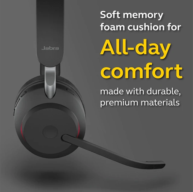 Alt view image 5 of 5 - Jabra Evolve2 65 MS Wireless Headset with Link380a, Mono, Black Wireless Bluetooth Headset for Calls and Music, 37 Hours of Battery Life, Passive Noise Cancelling Headphones