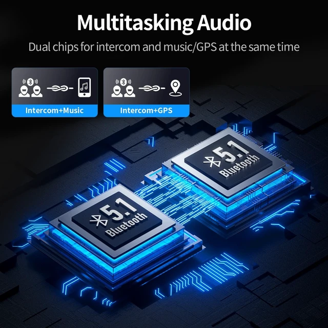Alt view image 3 of 5 - JESIMAIK Motorcycle Helmet Bluetooth Headset, 10 Way 2KM Helmet Communication System, Multitasking Audio Motorcycle Intercom, 2 Mics&40mm Speaker (1 Pack)