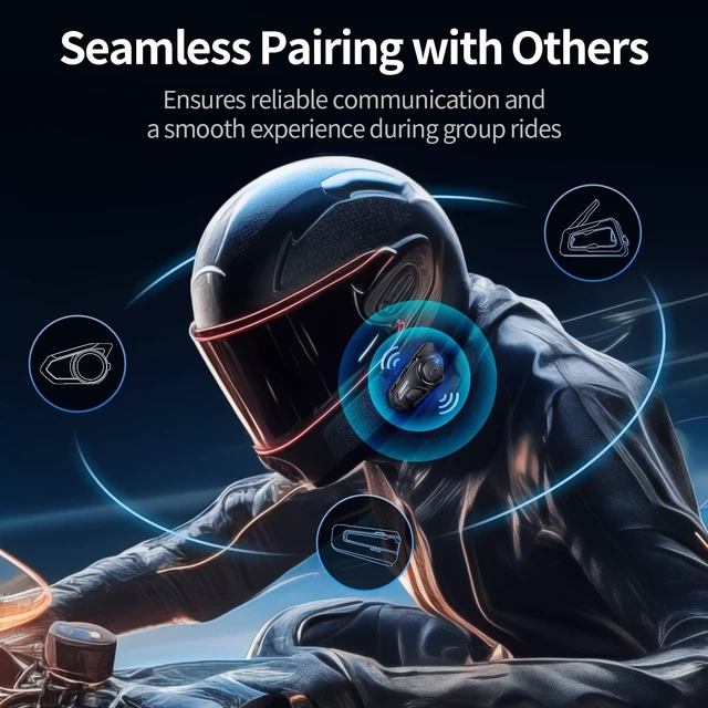 Alt view image 4 of 5 - JESIMAIK Motorcycle Helmet Bluetooth Headset, 10 Way 2KM Helmet Communication System, Multitasking Audio Motorcycle Intercom, 2 Mics&40mm Speaker (1 Pack)