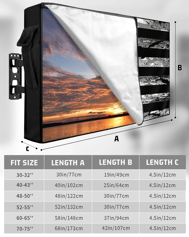 Alt view image 2 of 5 - LBCASA American Flag Outdoor TV Cover 40 to 43 Inch Weatherproof, Camouflage Black Stripes 600D Oxford TV Covers with Zipper, Vintage US Flag Outside Flat TV Screen Protector Size 40"W x 25"H x 4.5"D