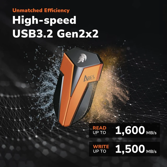 Alt view image 2 of 5 - DATO External SSD 4TB, External Solid State Drive Portable SSD External USB 3.2 Gen 2x2 Type-C OTG Supported Compatible with PS5 and Xbox, up to 1600/1500 MB/s IP67 Waterproof - ARES Amber Shield