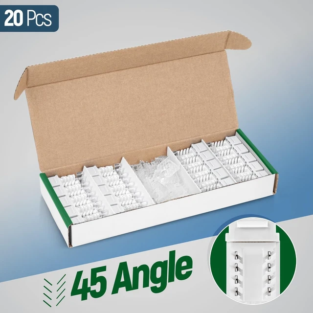 Alt view image 2 of 5 - Everest 45 Degree RJ45 Cat6A Keystone Jacks Slim Profile 20-Pack White