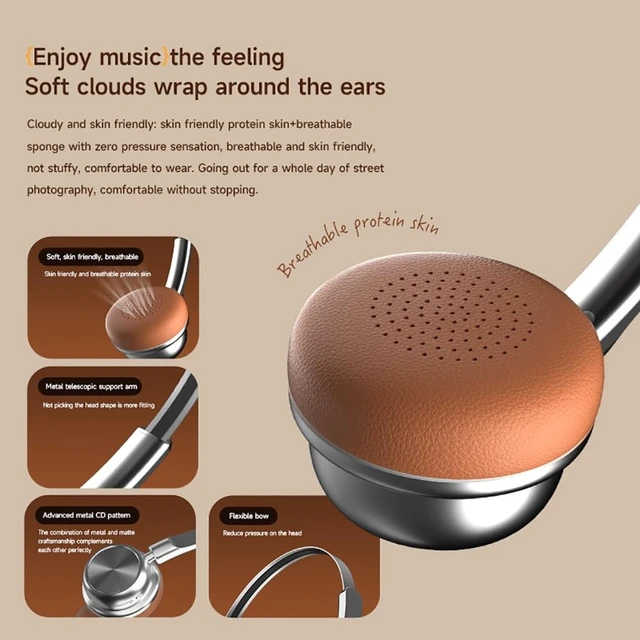 Alt view image 3 of 5 - CR-20 Retro Bluetooth 5.4 Over-Ear Headphones, 14Hr Playtime, ENC Noise Reduction, White (Silver Brown)