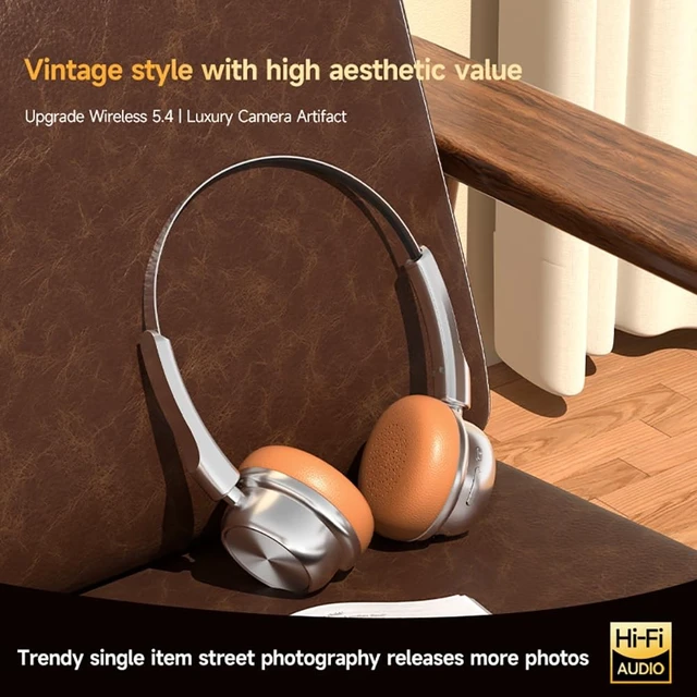 Alt view image 5 of 5 - CR-20 Retro Bluetooth 5.4 Over-Ear Headphones, 14Hr Playtime, ENC Noise Reduction, White (Silver Brown)