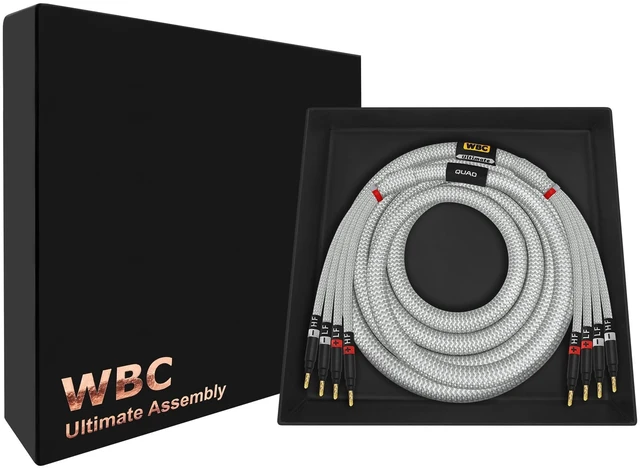 Main image of WORLDS BEST CABLES 8 Foot Ultimate - 12 AWG - Ultra-Pure OFC - Premium Audiophile HiFi Single Bi-Amp Speaker Cable for Center Channel with Eminence Gold Banana Plugs & Silver Tweed Jacket
