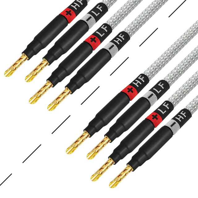 Alt view image 4 of 5 - WORLDS BEST CABLES 8 Foot Ultimate - 12 AWG - Ultra-Pure OFC - Premium Audiophile HiFi Single Bi-Amp Speaker Cable for Center Channel with Eminence Gold Banana Plugs & Silver Tweed Jacket