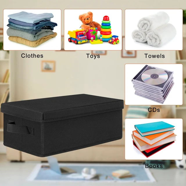 Alt view image 4 of 5 - GYXZ DVD Storage Box 3 Pack, 13.78x7.87x5.71 Inch Stackable Foldable Organizer with Lid & Handles, Holds 60 Standard/120 Slim Discs for Blu-ray/Games/Movies, Space-Saving